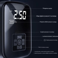 Pompa de Aer Wireless, Flippy, Portabila, 150 PSI, Pentru Anvelope si Mingi, Baterie 2000 mAh, Afisaj Digital, 12.7 x 8.5 cm, Negru