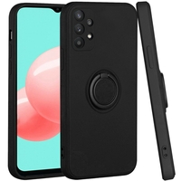 Husa protectie Vafy compatibila cu Samsung Galaxy A32 5G Liquid Silicone Ring cu suport rotativ Negru