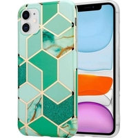Husa protectie Vafy compatibila cu Huawei P40 Lite 5G / Nova 7 SE Soft IMD TPU Marble Geometric Verde