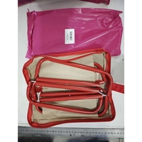 Scaun Pliabil, Vafy, pentru Adulti, Portabil, pentru Camping, Pescuit, din Panza Oxford si Cadru Metalic, 24 x 24 x 28 cm, Rosu/Bej