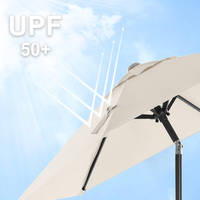SONGMICS Umbrela de gradina 200 cm, inclinare dubla 30°, poliester UPF 50+, cadru metalic, bej