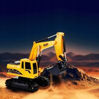 Set utilaje construction RC cu excavator si basculanta, lumini si abur, telecomanda, 3 accesorii incluse