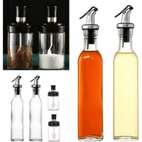 Sticle si Borcane de Ulei de Masline, Vafy, Dozator Set 4 Bucati, 2 Sticle cu Dispenser 500 ml/buc, 2 Borcane pentru Condimente cu Capac si Lingura 120ml/buc, Transparent