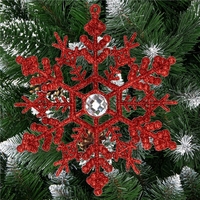 Decoratiune brad fulg de zapada cu cristal, set 2 bucati, 12cm, rosu
