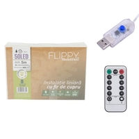 Instalatie de Craciun Liniara, Vafy®, Tip Liniara, Fir Cupru, 8 Jocuri de Lumini, cu Telecomanda, 5 m, 50 Led-uri, Alimentare USB, 4.5V, Alb Cald