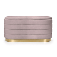 Bancheta tip puf cu depozitare, tapiterie velur, 80x42x42 cm, roz pudrat