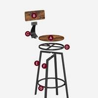 VASAGLE Set de 2 scaune de bar inalte cu spatar, cadru din otel, industrial, 54x99cm, maro rustic