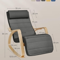 SONGMICS Scaun balansoar din lemn, suport picioare reglabil, maxim 150kg, 67x122x84 cm, gri inchis