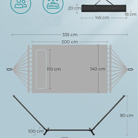 SONGMICS Hamac cu suport metalic, cu suprafata captusita, reglabil, include perna, 200 kg, 400x100x90 cm, albastru