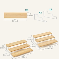 SONGMICS Raft de depozitare extensibil cu 3 nivele, bambus, stivuibil, 32x25x11cm, maro natur si alb
