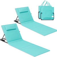 SONGMICS Set 2 sezlonguri plaja pliabile, spatar reglabil in 4 pozitii, tetiera, buzunar depozitare, 158x55 cm, albastru turqoise