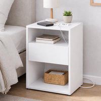 VASAGLE Noptiera cu sertar si statie de incarcare, 2 prize, 2 porturi USB, 45x35x58 cm, alb