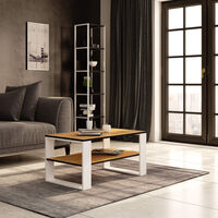 Masuta cafea ALEX cu raft inferior, PAL laminat, 92x53x45 cm, stejar craft si alb