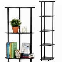 Raft de colt cu 5 polite, MDF, cadru metalic, 148x30x30 cm, negru