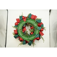 Coronita de Craciun pentru usa, Rosu/Verde, 40 cm, PVC, Artificiala, Decorata, cu LED, Interior/Exterior, Flippy