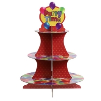 Suport Prajituri, Vafy, 3 Etaje, Design de Petrecere, pentru Prajituri, Candy Bar, din Carton, Rosu/Multicolor