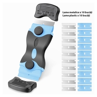 Racleta Multifunctionala pentru Curatare Sticla si Ceramica, Flippy, Design Ergonomic, Maner Anti-alunecare, Include 20 de Lame de Schimb, 12,5 x 4,5 cm, Albastru