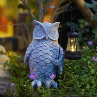 Ornament de Decor pentru Gradina cu LED, Flippy, Model Bufnita cu Felinar, Decoratiune Exterioara pentru Casa si Gradina, din Rasina, 21.5x15 cm, Gri