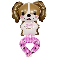 Balon din Folie Metalizata, Vafy, Figurine Animalute, Tip Bratara, Model Caine, Ambalaj Individual, Pai Inclus, Umflare cu Aer sau Heliu, Maro