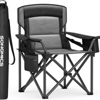 SONGMICS Scaun pliabil camping premium cu spatar inalt si sezut buretat, suport bauturi si buzunar termo, 200 kg, 63x95x100 cm, negru
