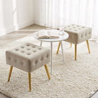 Taburet tapitat Quadra, velur, cu picioare metalice, 40x40x42 cm, bej