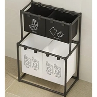 Cos de Rufe, Flippy, cu 2 Etaje, 4 Cosuri, Cadru de Otel Inoxidabil, 97x44x57 cm, Negru