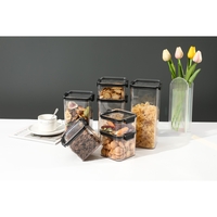 Set 4 Recipiente din Plastic, Flippy, pentru Alimente/Obiecte, Inchidere Ermetica, 1 x 460 ml, 2 x 700 ml, 1 x 1300 ml, Transparent