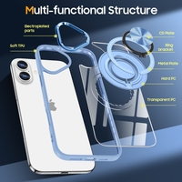 Husa de Protectie TPU, Vafy, pentru iPhone 16, Anticadere, cu Incarcare Wireless, Tehnologie Magsafe, Inel Magnetic Rotativ cu Functie de Suport, Transparent-Albastru Deschis