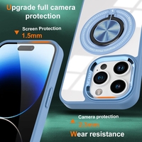 Husa de Protectie TPU, Vafy, pentru iPhone 16 Pro, Anticadere, cu Incarcare Wireless, Tehnologie Magsafe, Inel Magnetic Rotativ cu Functie de Suport, Transparent-Albastru Deschis