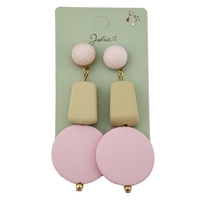 Cercei Dama de Primavara, Jolie, Model Forme Geometrice, Eleganti si Moderni, 7 x 2 cm per unitate, Galben/Roz