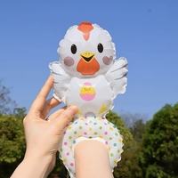 Balon din Folie Metalizata, Vafy, Figurine Animalute, Tip Bratara, Model Gaina, Ambalaj Individual, Pai Inclus, Umflare cu Aer sau Heliu, Alb