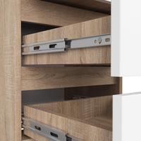 Noptiera cu 3 sertare, PAL laminat 16 mm, 40x35x57 cm, stejar sonoma si alb