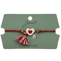 Martisor Bratara Ciucure, Jolie, Snur Rosu Reglabil, cu Pandantiv, Model Inima