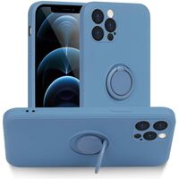 Husa protectie Vafy compatibila cu Apple iPhone 12 Pro Max Liquid Silicone Ring cu suport rotativ Albastru deschis