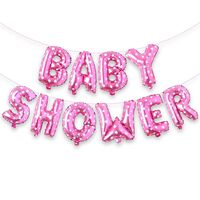 Set Baloane din Folie Metalizata, Vafy, Model Baby Shower, Litere de 40 cm, Baloane Party, Ambalaj Individual, Pai, Ata si Adeziv Incluse, Umflare cu Aer sau Heliu, Roz