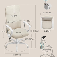 SONGMICS Scaun de birou ergonomic, reglabil pe inaltime, functie balans, maxim 120 kg, 64x64x120 cm, bej