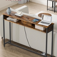 VASAGLE Masa tip consola ingusta, cu 2 prize si 2 porturi USB incorporate, 120x25x81 cm, maro rustic