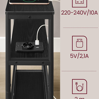 VASAGLE Masuta ingusta cu priza si porturi de incarcare USB, 3 rafturi, 45x18x58 cm, negru