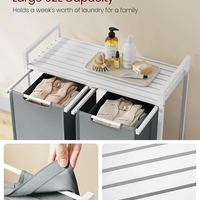 VASAGLE Cos de rufe, 2 compartimente, saci de rufe detasabili, raft, cadru metalic, 2x46L, 73x33x72 cm, alb si gri deschis