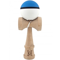 Kendama X Originala, Profesionala, Flippy, din Lemn, 18 cm, Rubber Grip, Albastru/Alb