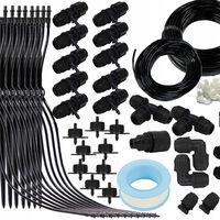 Set irigare gradina cu furtun PVC si picuratori, furtun 2 x 10 metri, 10 picuratori stick cu tub, negru