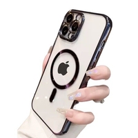 Husa MagSafe pentru Apple iPhone 13, Full Cover, Protectie camera, Margini colorate Electroplating, Magnetica, Incarcare Wireless, Vafy, Negru