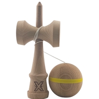 Kendama X Originală, Profesională, Flippy, din Lemn, 18 cm, Model cu Dunga, Galben