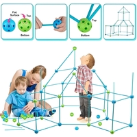 Kit de Constructie Fort 3D pentru Copii, Flippy, 560 g, 36 Sfere, 51 Tije, Panza Verde Impermeabil, 3 ani, Educativ, Multicolor