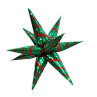 Balon Stea, Vafy, din Folie de Aluminiu, Tema Craciun, 12 Varfuri, 65 x 23 cm, Verde/Rosu