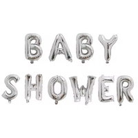 Set Baloane din Folie Metalizata, Flippy, Model Baby Shower, Litere de 40 cm, Baloane Party, Ambalaj Individual, Pai, Ata si Adeziv Incluse, Umflare cu Aer sau Heliu, Argintiu
