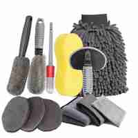 Set 12 Accesorii pentru Curatare Auto, Flippy, Interior si Exterior, Curatare Jante, Cauciucuri, Gri
