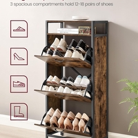 VASAGLE Dulap pentru pantofi cu 3 usi rabatabile, despartitoare interioare, pentru 15-18 perechi, 60x30x130cm, maro rusic si negru