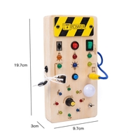 Jucarie Educativa Montessori pentru Copii, Flippy, Model Busy Board, Tableta din Lemn cu Circuit Luminos, 36 Comutatoare, Lumini LED, 19,5 x 9,7 x 3