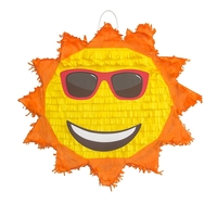 Pinata Soare cu Ochelari Sun pentru Petrecere, Flippy, din Hartie Creponata si Carton, Pinata pentru Petreceri, 40 x 40 x 7 cm, Galben Rosu